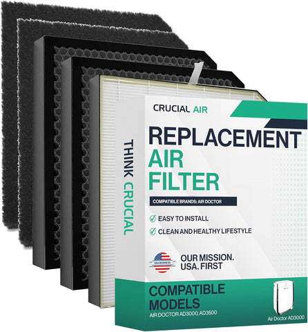 Think Crucial Air Purifier Replacement HEPA Filter Compatible with AirDoctor Models AD3000 / AD3500 – High-Efficiency Air Purification, Easy Installation (1-Pack HEPA & 2-Pack Carbon Filter Set)