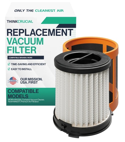 Think Crucial High-Efficiency Replacement Filter Compatible with WORX WX030L Compact Vacuum Cleaner, Part # WA6077, Easy Install (!-Pack Filter & Holder)