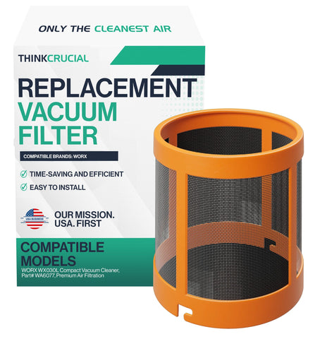 Think Crucial High-Efficiency Replacement Filter Compatible with WORX WX030L Compact Vacuum Cleaner, Part# WA6077, Easy Installation (1-Pack Filter Holder Only)